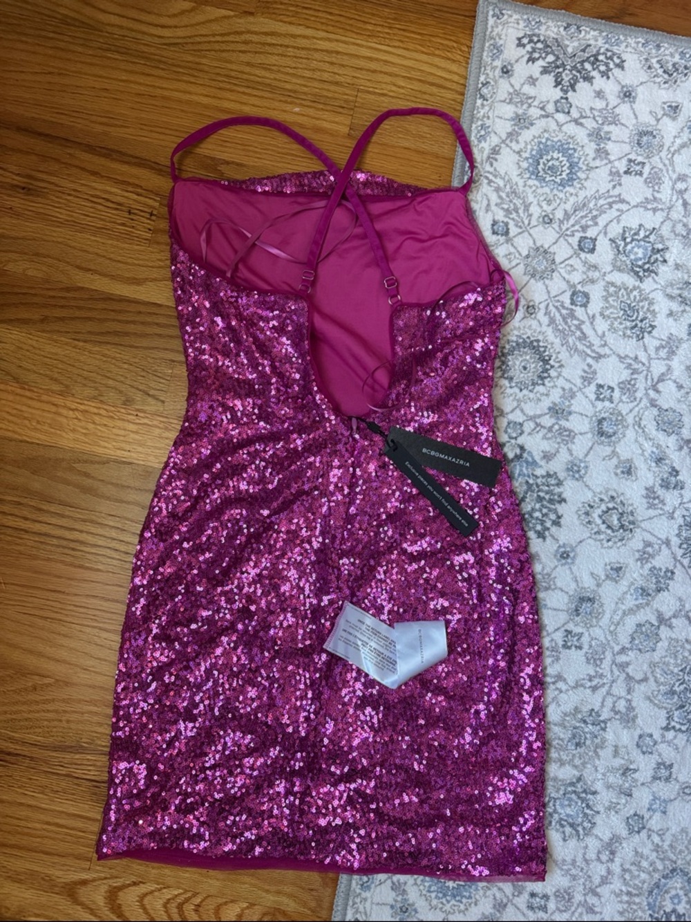 Fuchsia Sequin Dress with Spaghetti Straps. New with tag: size XS - Picture 2 of 2